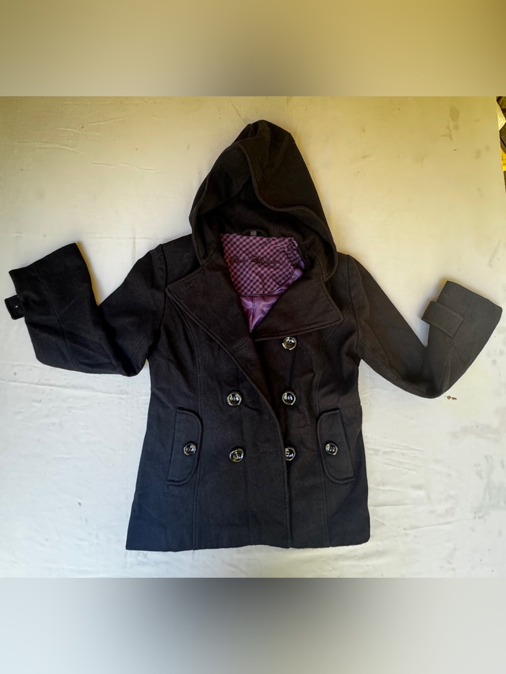 Steve Madden outerwear Double breasted Military Pea Coat Black wool men's size M